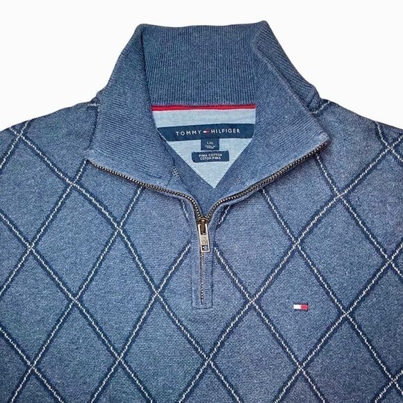 Tommy Hilfiger Men’s Partial Zip Sweater in Greyed Blue Men’s Large - Picture 2 of 5